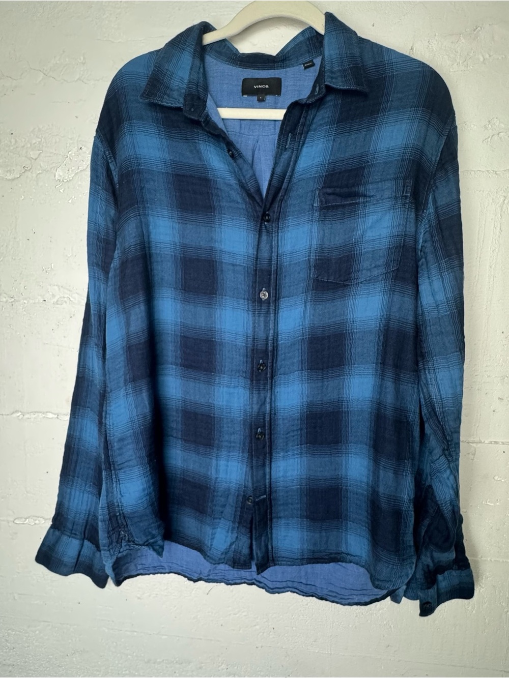 Vince Blue‎ Plaid Button-Down Shirt 100% Gauze Soft Cabincore